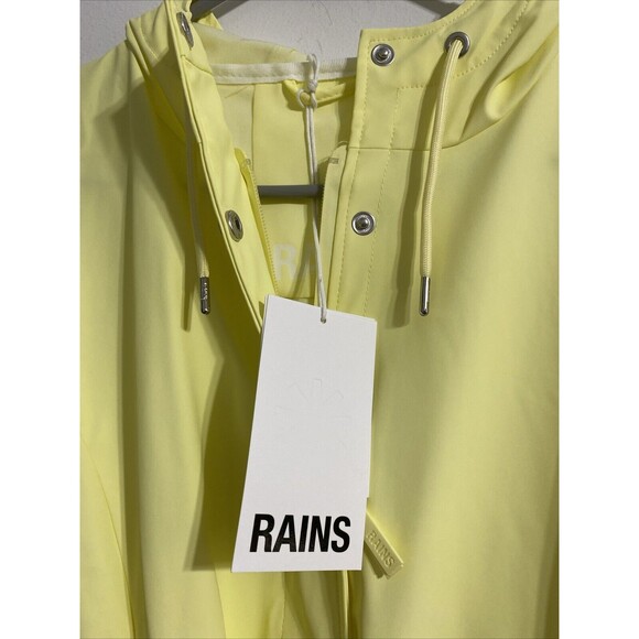 Rains Jacket Curve W Women's L Yellow Snap Button Pockets Hooded Belted NEW - Picture 5 of 10